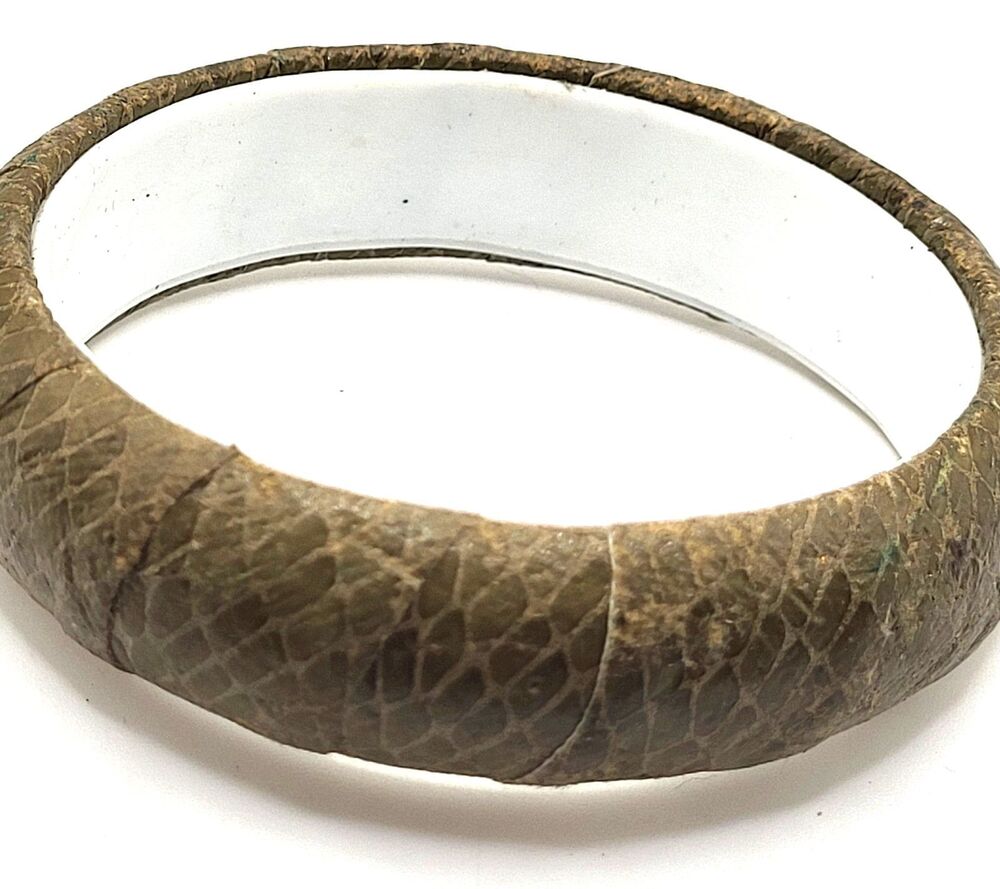 Chunky Bohemian Snakeskin Wrapped Bangle Bracelet 2.5in dia, 0.8in wide Boho